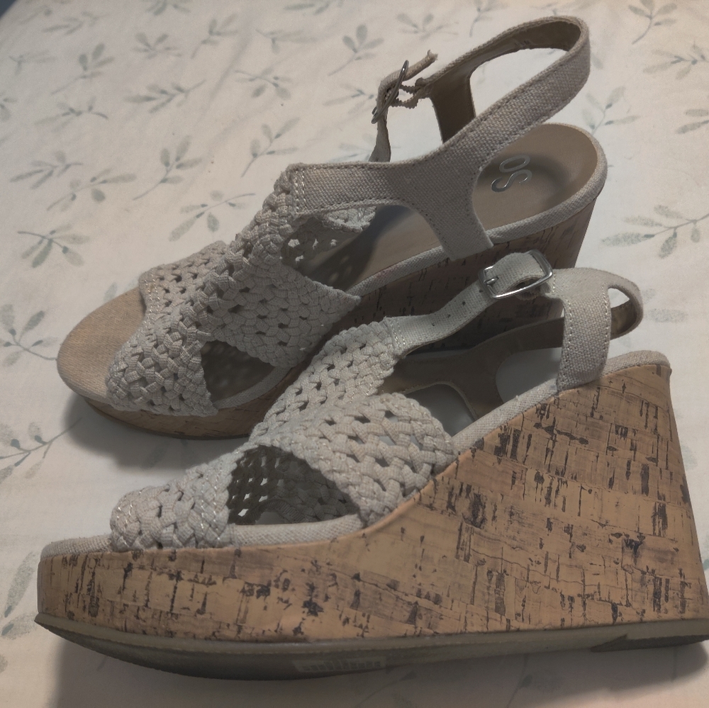 So Woven Cork Wedge Sandals